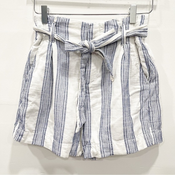 H&M Paper-Bag Waist Cotton Stripe Shorts High Waist Summer Size 2 - Picture 2 of 10